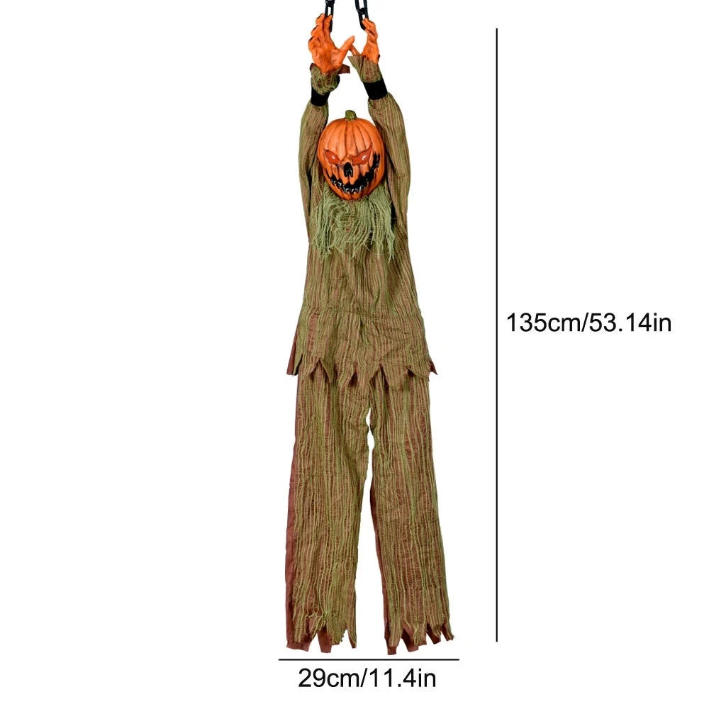 Halloween Party Props Animated Hanging Clown with Chain Glowing Eyes Creepy Sound for Haunted House Outdoor Yard Decoration