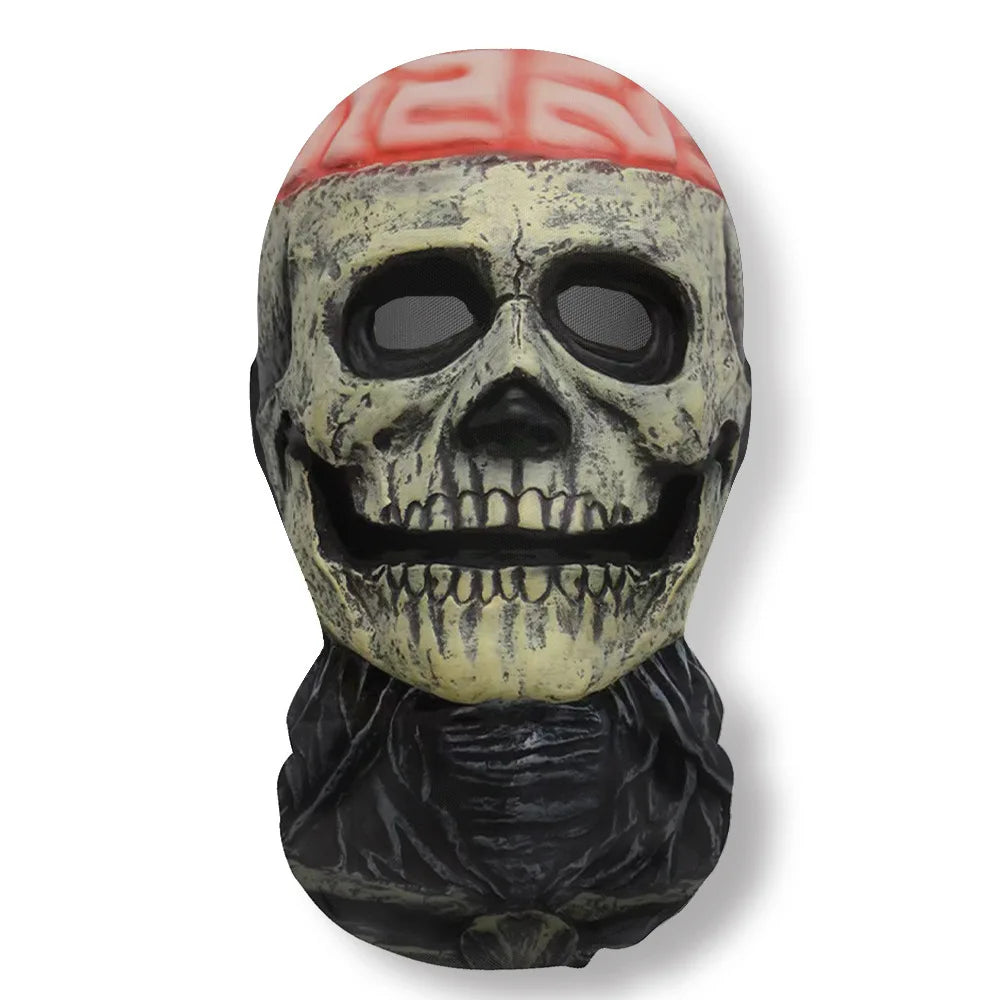 Halloween Ghost Face Full Mask, 3D Printed Stretchable Mesh, Comically Horrifying Cosplay Party Skull Headdress.
