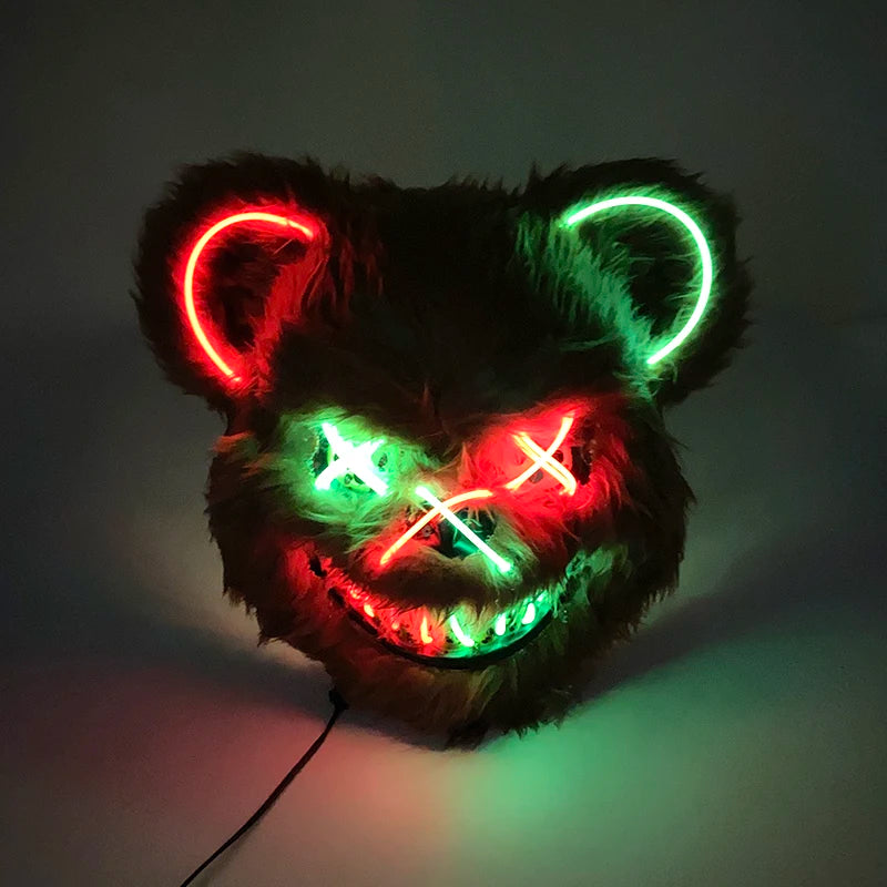 Halloween Light Up Horror Animal Mask LED Luminous Bloody Bear Mask Flashing Neon Cosplay Scary Masquerade Party Mask Supplies