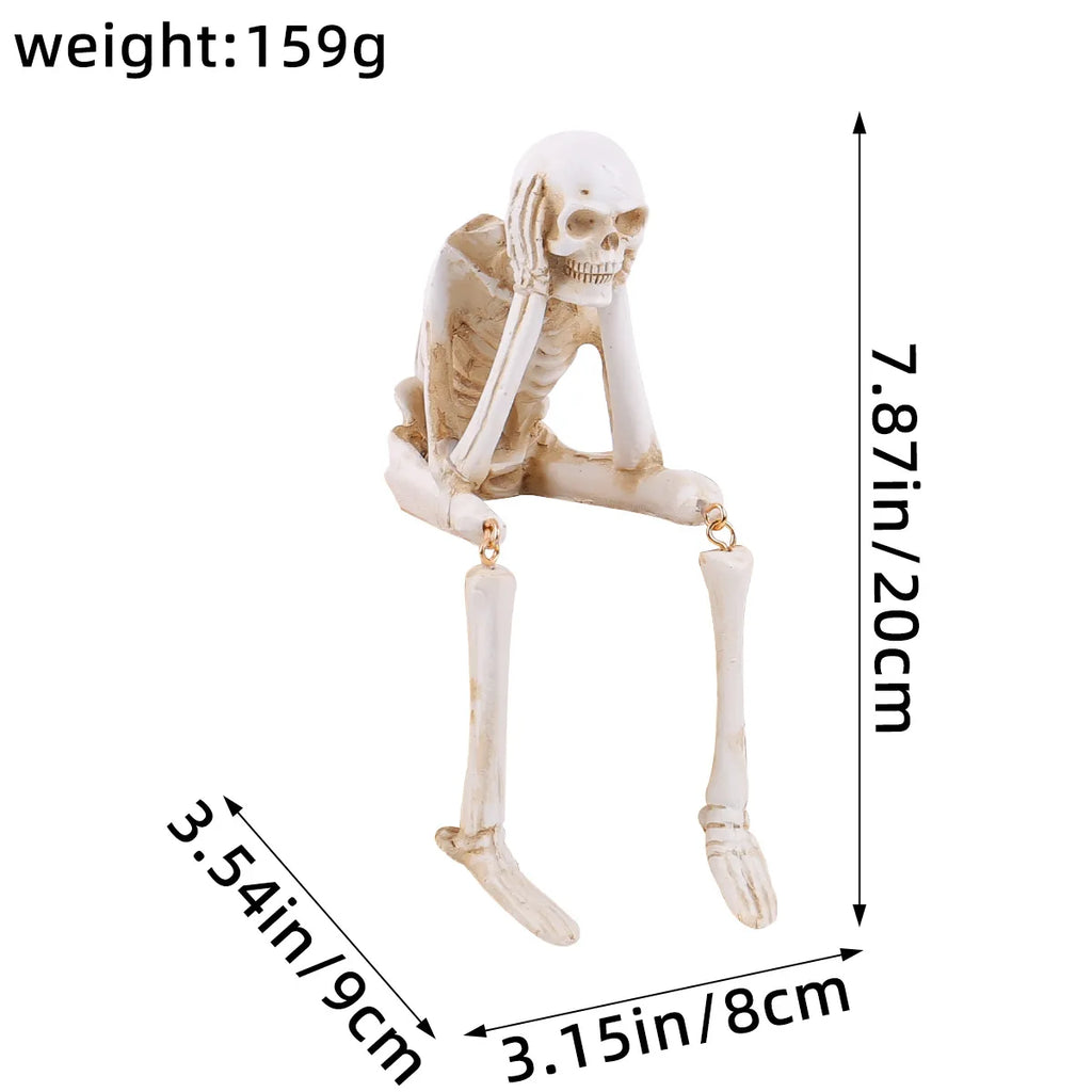 Halloween Statues Resin See Speak Hear No Evil Skeleton Figurines Resin Realistic Skull Decor for Bookshelf Table Edge Ornament