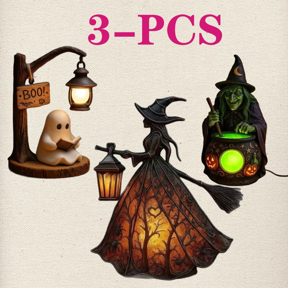 Halloween Witch Ghost 3D  Lamp Lantern Decorative Resin Lantern For Festival Spooky Party Decor Halloween Outdoor Indoor Lantern