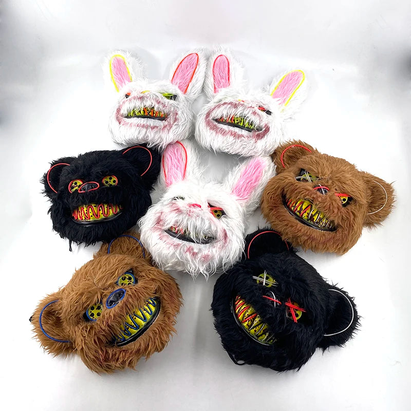 Halloween Light Up Horror Animal Mask LED Luminous Bloody Bear Mask Flashing Neon Cosplay Scary Masquerade Party Mask Supplies