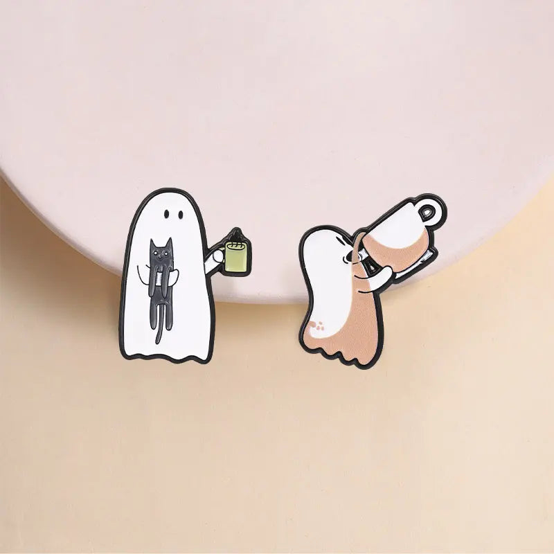 Halloween Ghost Enamel Pins Mexico Day Of The Dead Cute Spooky Boo Coffee Cup Creepy Brooches Lapel Badge FashionJewelry Gifts