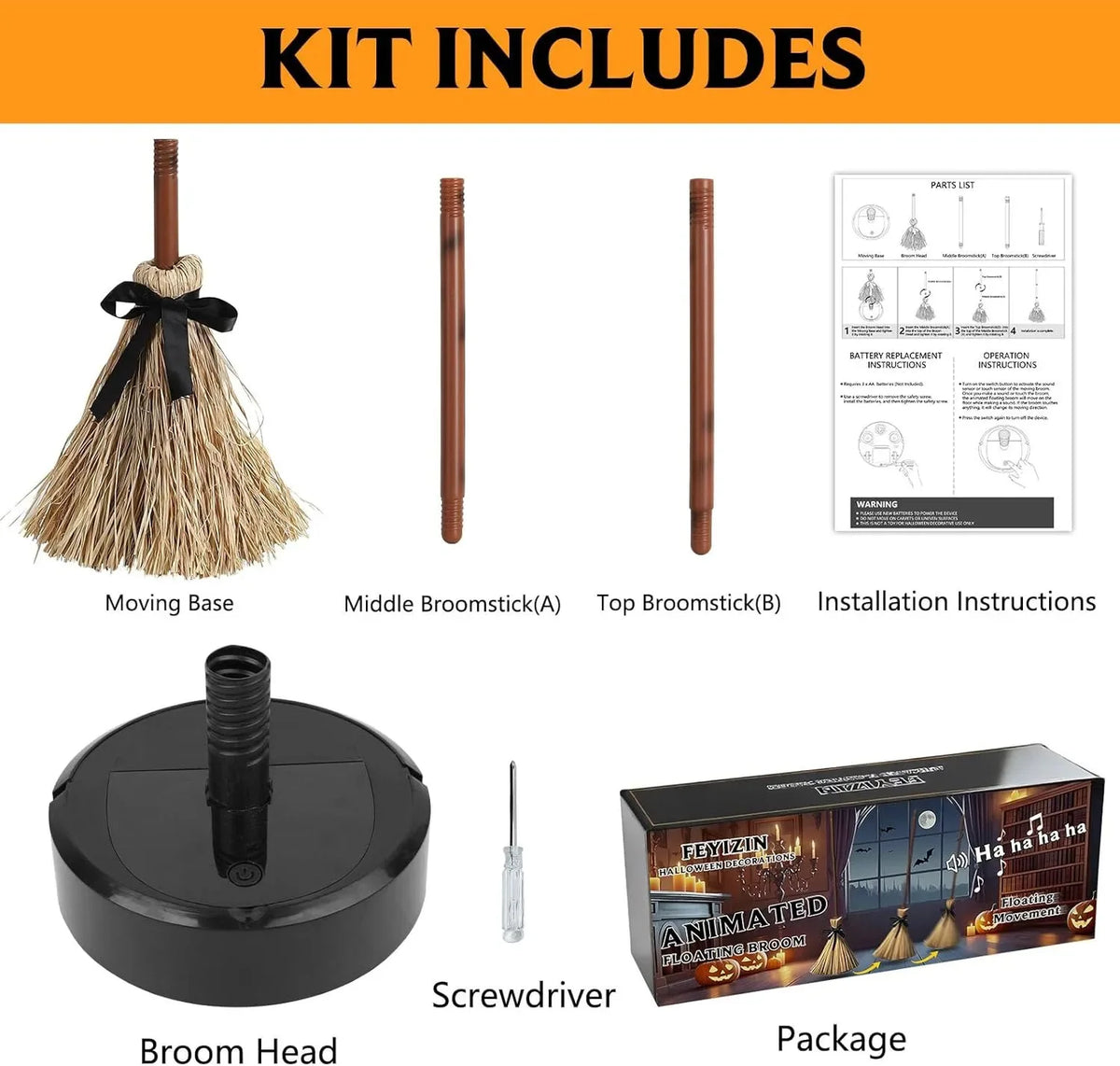 Floating Witch Broom with Hat