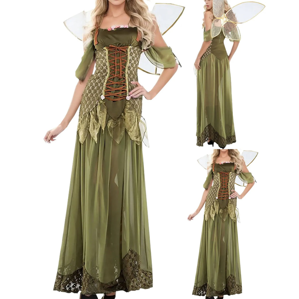 Enchanted Green Fairy Wing Corset Dress