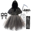 Halloween Death Dress Up Costume With Hoodies Girls Evil Role Playing Tulle Tutu Kids Carnival Party Fancy Sickle Chain Clothes