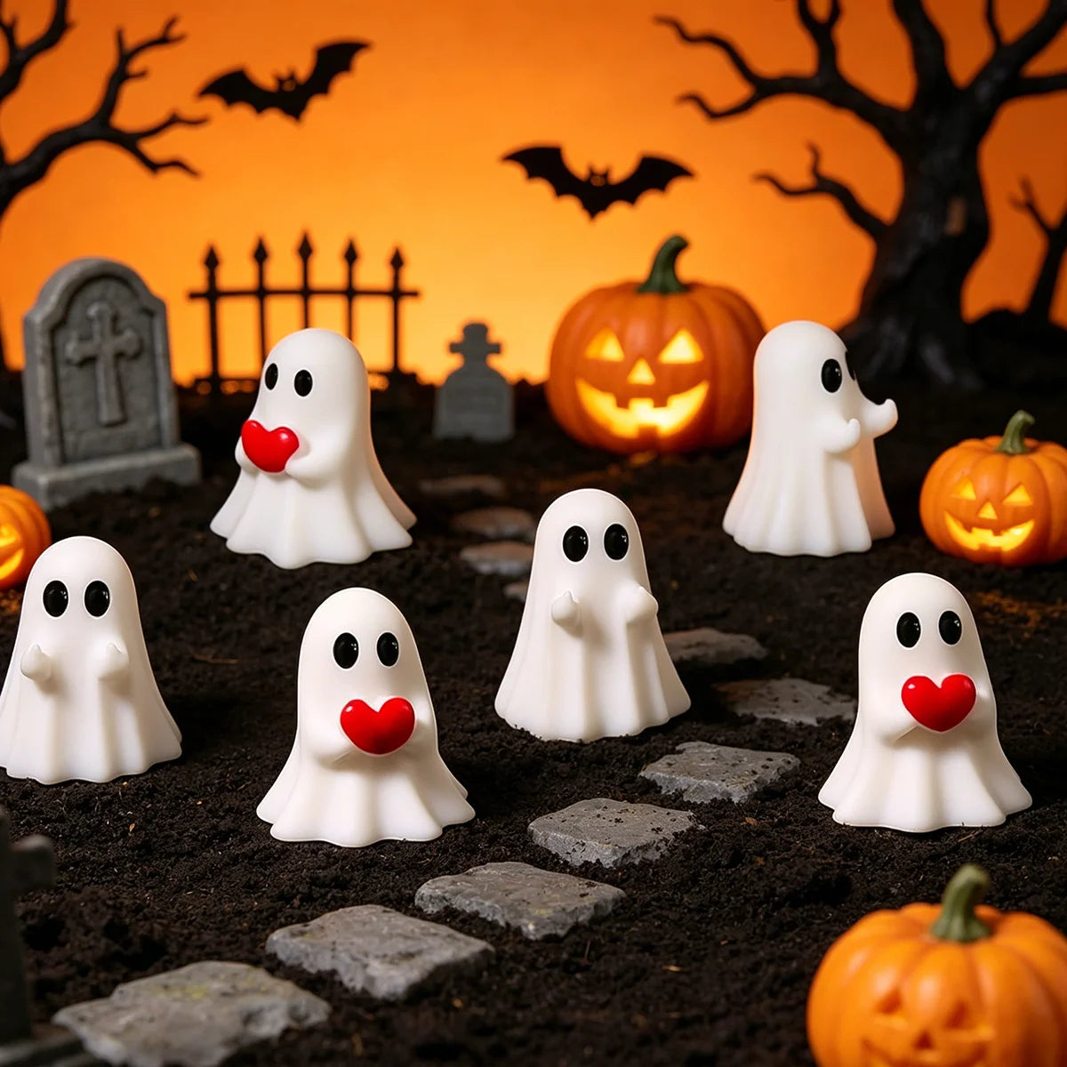 Halloween Ghost 6pcs Decorations: Mini Resin Crafts—Cute Cartoon Miniature Landscapes and DIY Ornaments