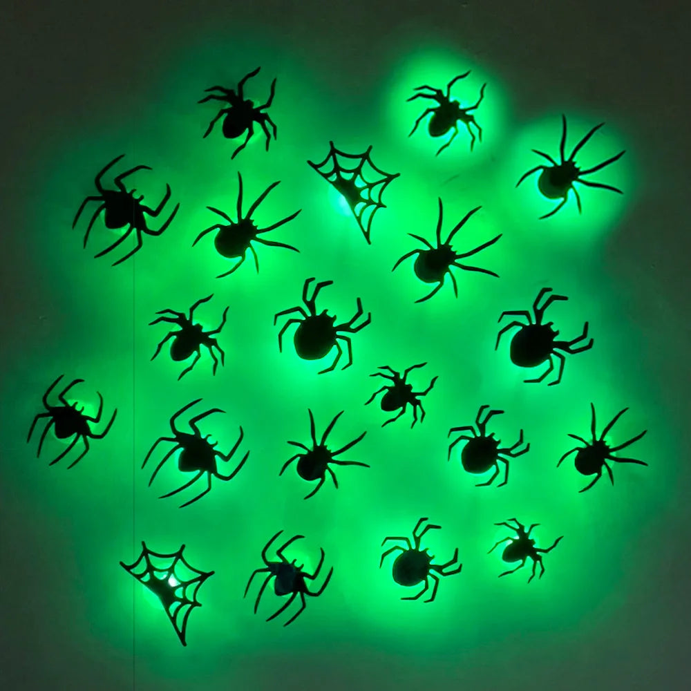 Halloween LED Bats Spider Decor Glow in Dark 3D Wall Stickers Purple/Green Lights for Indoor Outdoor Halloween Party Scares