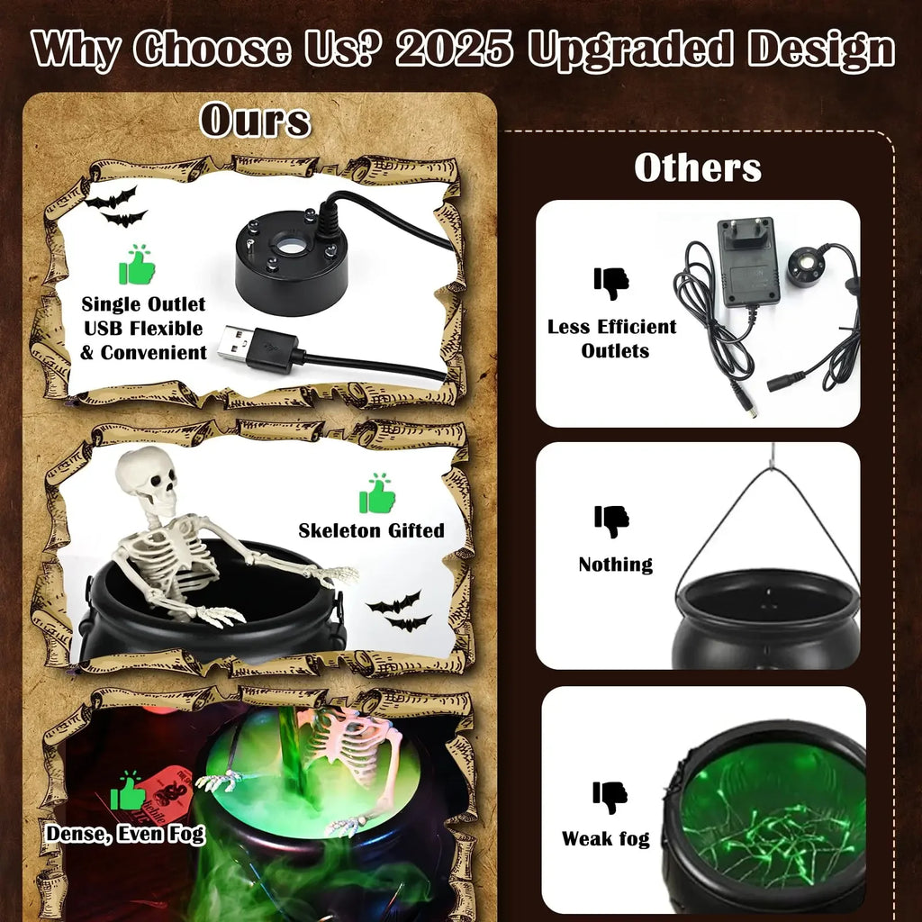Halloween WitchCauldron with LED Light & Fog Mist Maker Skeleton Decor for Spooky Hocus Pocus Party, Home, Halloween Party