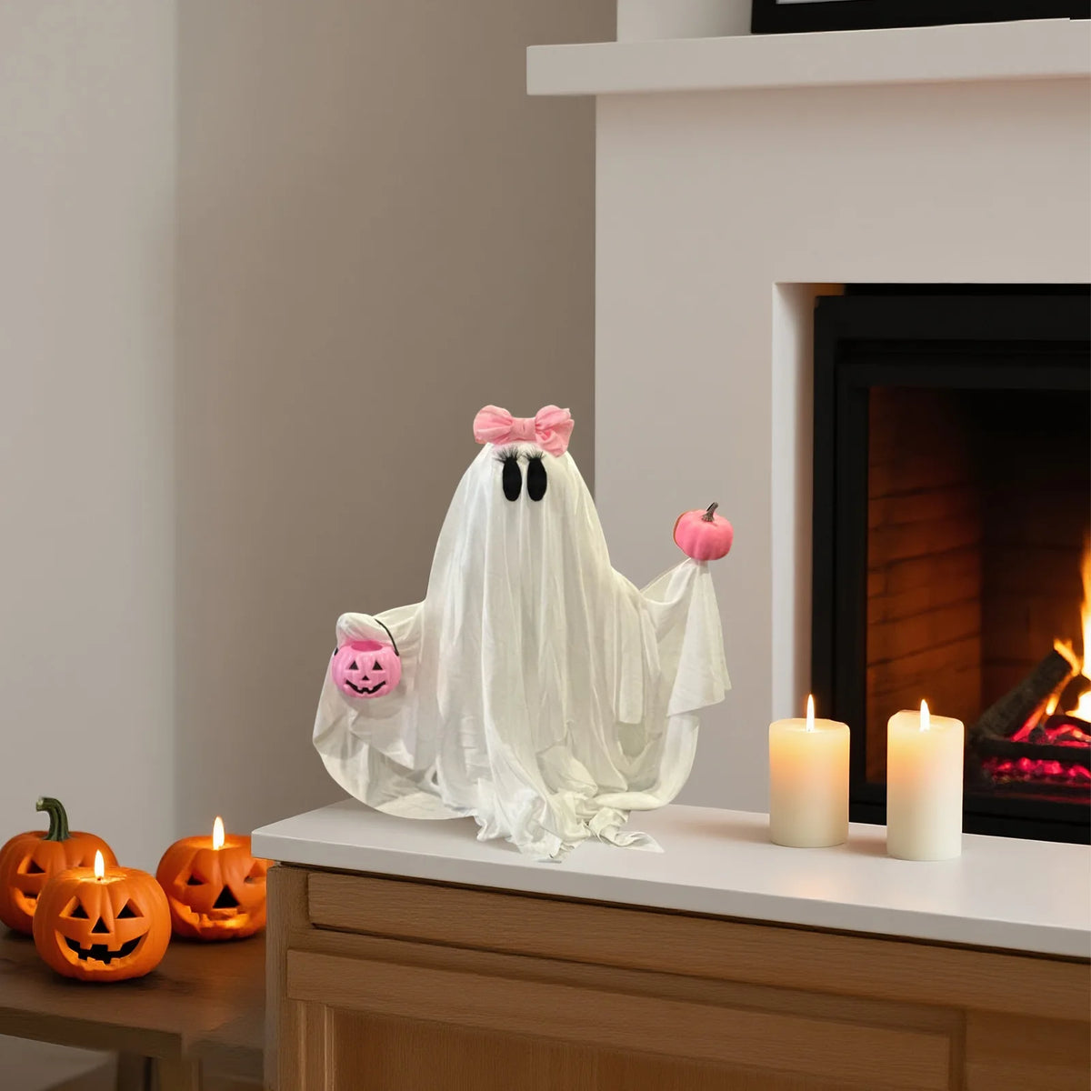 Ghost Holding Pink Pumpkin Halloween