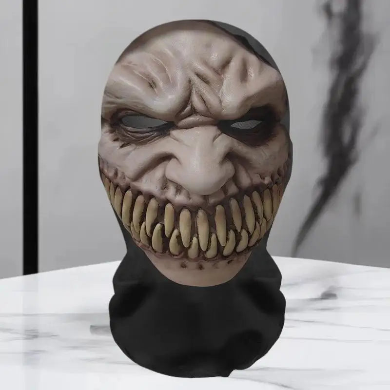Halloween Ghost Face Full Mask, 3D Printed Stretchable Mesh, Comically Horrifying Cosplay Party Skull Headdress.