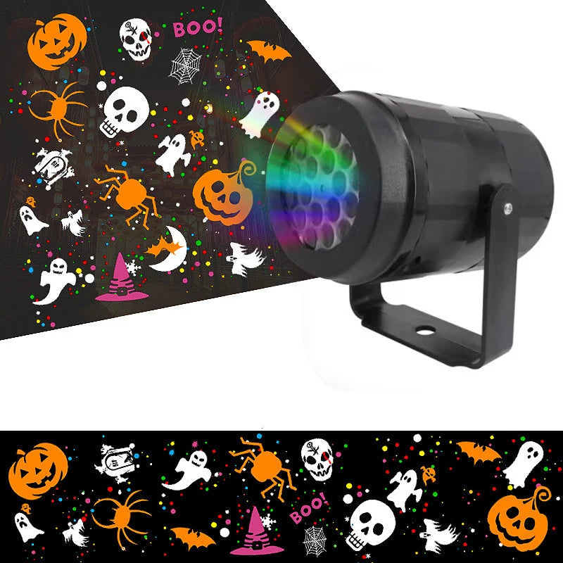 Halloween LED Pattern Projector Light, Rotatable Holiday Decor Lamp with Ghost Pumpkin Spider Images, Indoor Wall Ceiling Decora