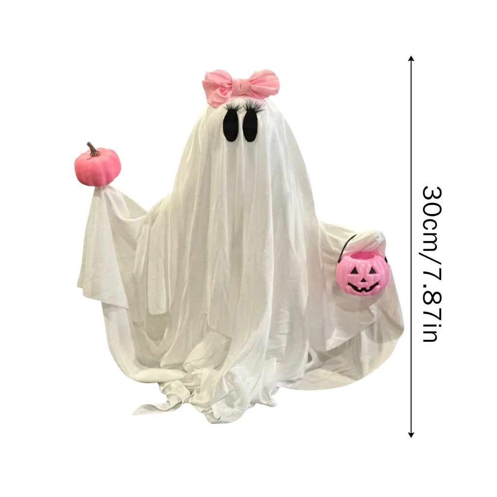 Ghost Holding Pink Pumpkin Halloween