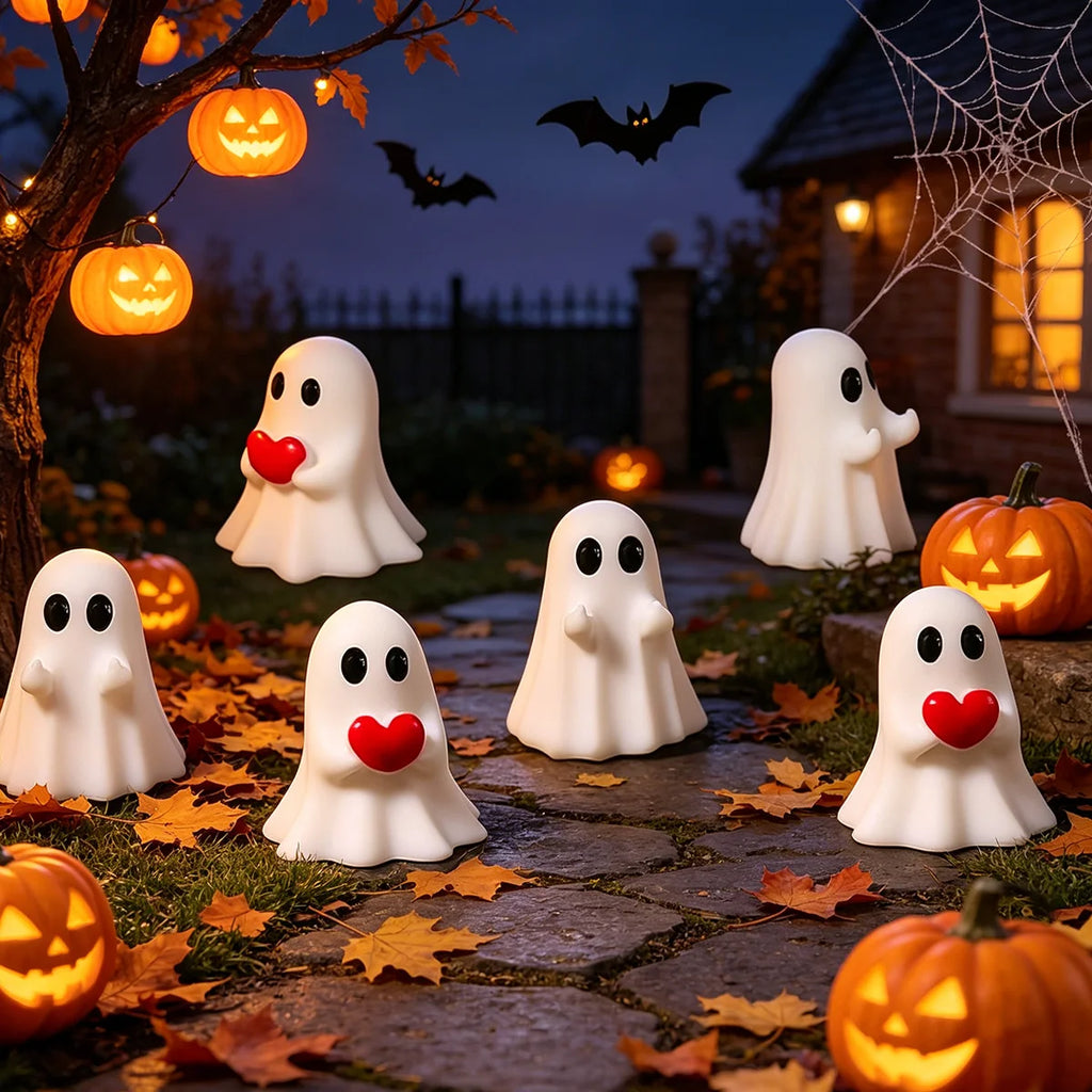 Halloween Ghost 6pcs Decorations: Mini Resin Crafts—Cute Cartoon Miniature Landscapes and DIY Ornaments