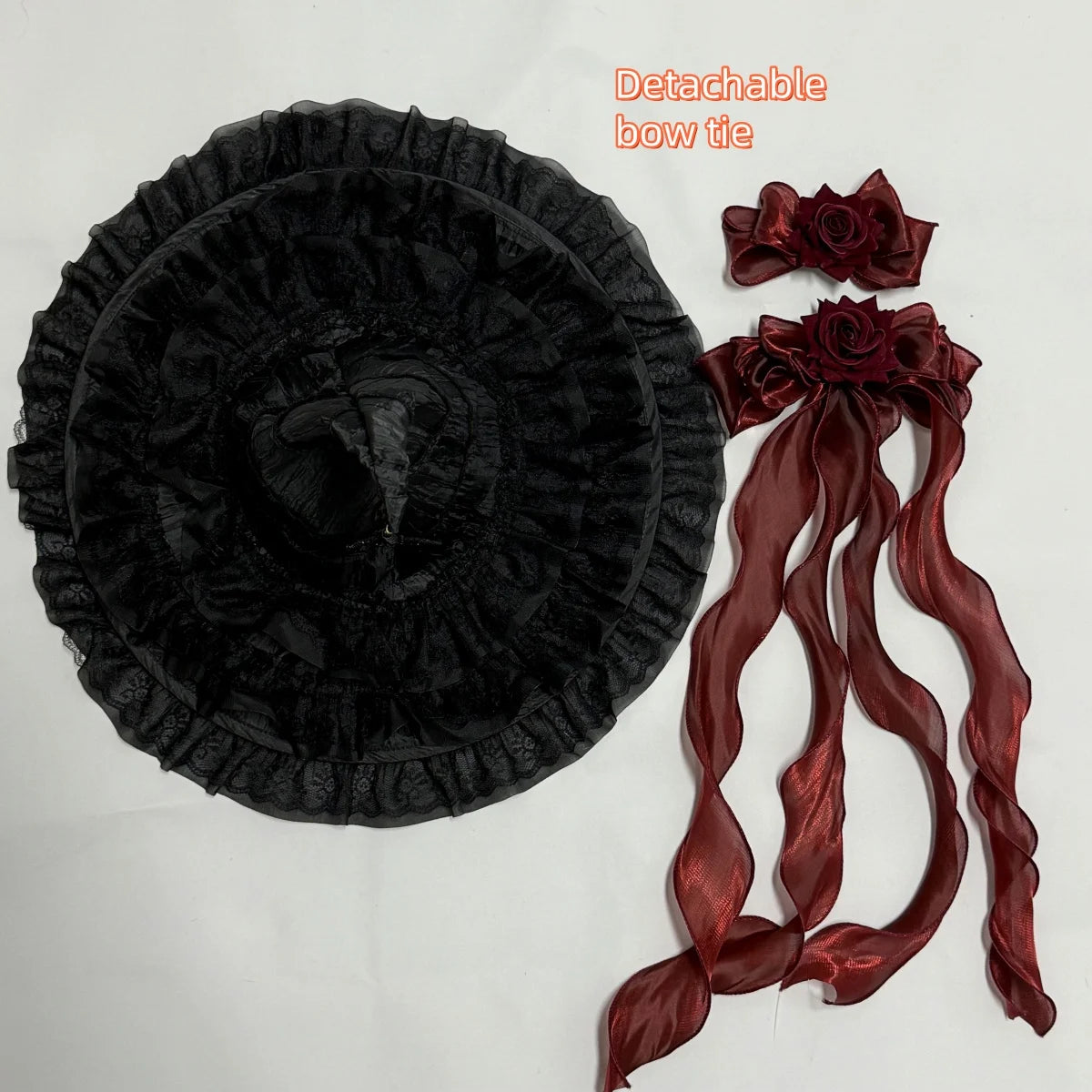 Gothic Witch Hat with Veil and Roses