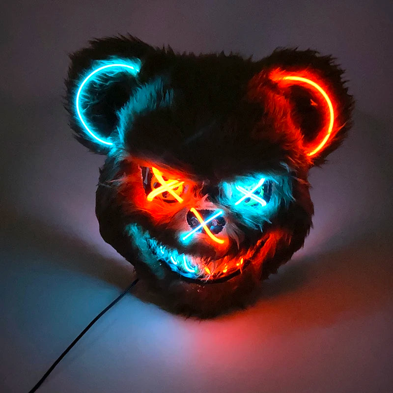 Halloween Light Up Horror Animal Mask LED Luminous Bloody Bear Mask Flashing Neon Cosplay Scary Masquerade Party Mask Supplies