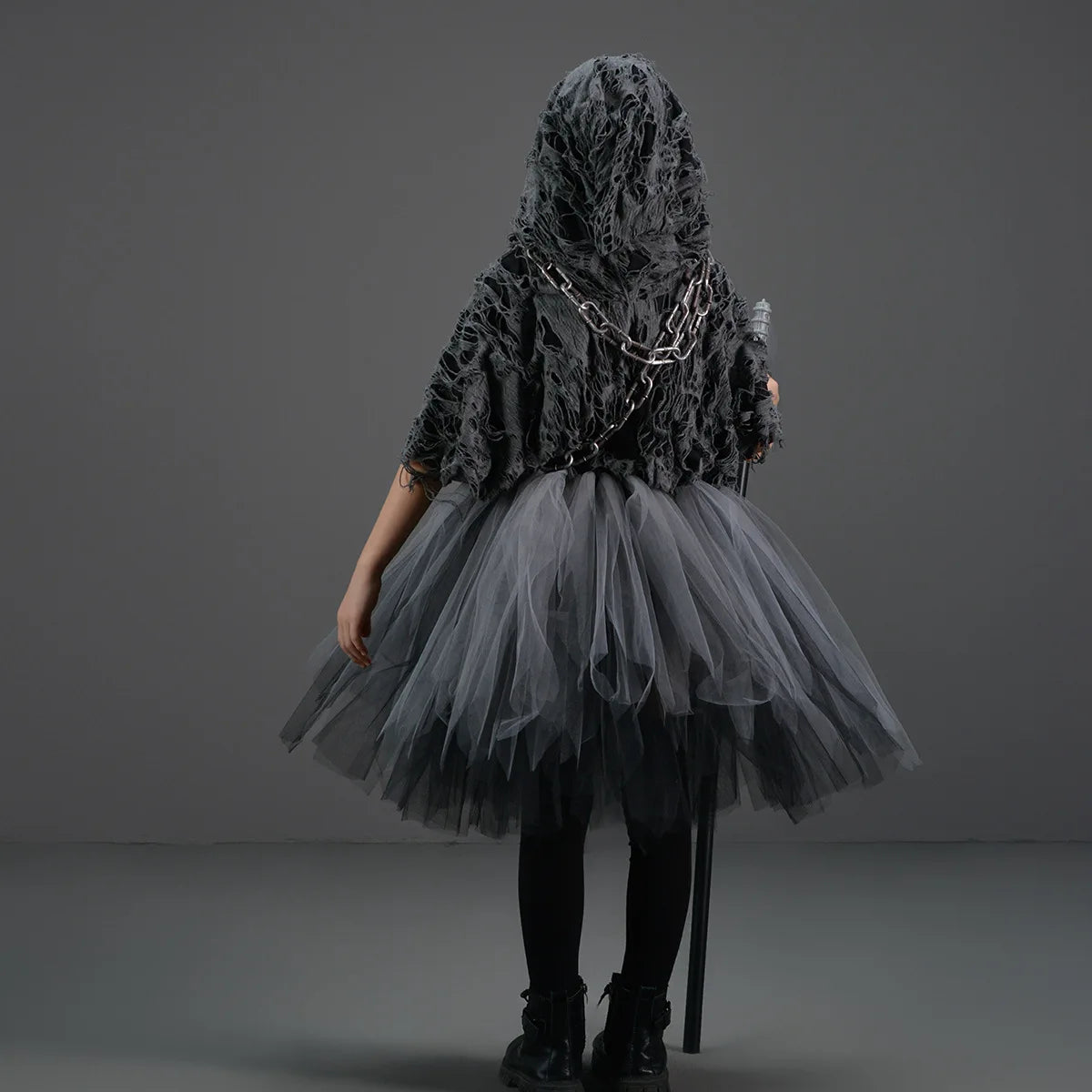 Halloween Death Dress Up Costume With Hoodies Girls Evil Role Playing Tulle Tutu Kids Carnival Party Fancy Sickle Chain Clothes