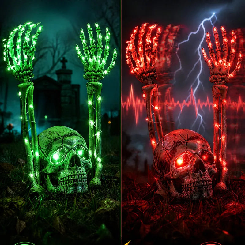 Halloween LED Lighted Skeleton Hands Skull Horror Props Outdoor Yard Garden Party Haunted House Graveyard Decorations Decor