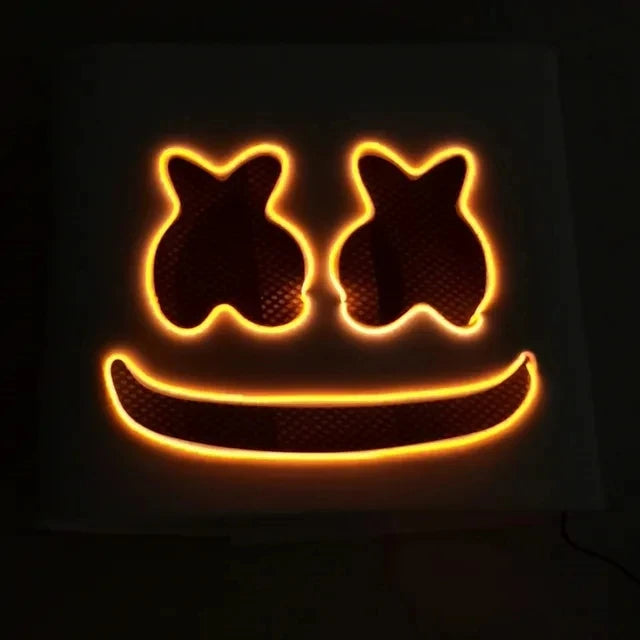 Halloween Light Up Mask Full Face LED Neon Marshmallow Mask Headgear Luminous DJ Music Festival Props Cosplay Rave Party Mask
