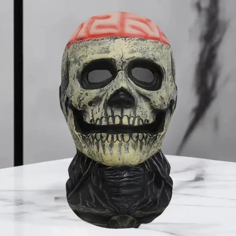 Halloween Ghost Face Full Mask, 3D Printed Stretchable Mesh, Comically Horrifying Cosplay Party Skull Headdress.