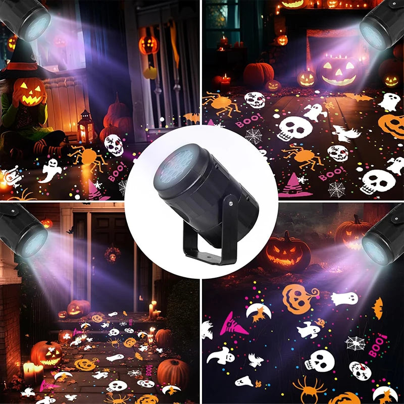 Halloween LED Pattern Projector Light, Rotatable Holiday Decor Lamp with Ghost Pumpkin Spider Images, Indoor Wall Ceiling Decora