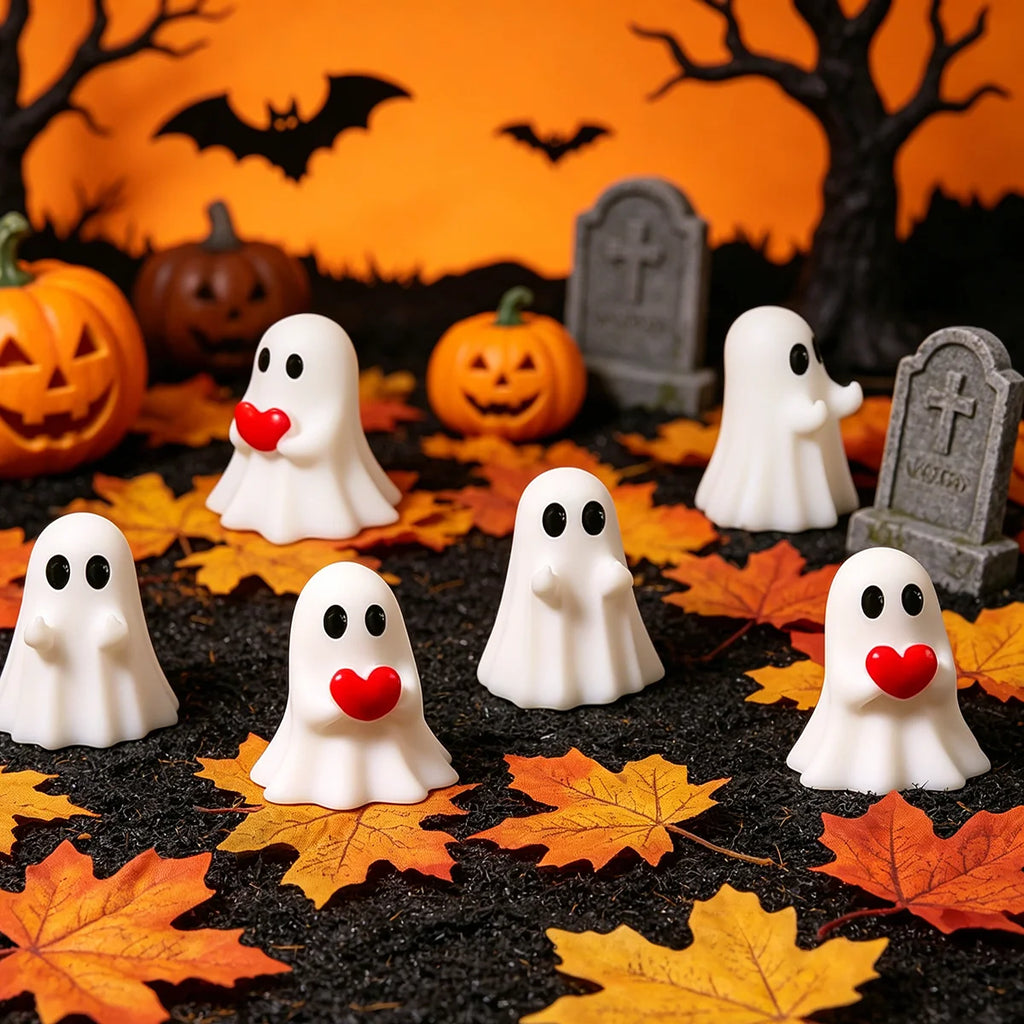 Halloween Ghost 6pcs Decorations: Mini Resin Crafts—Cute Cartoon Miniature Landscapes and DIY Ornaments