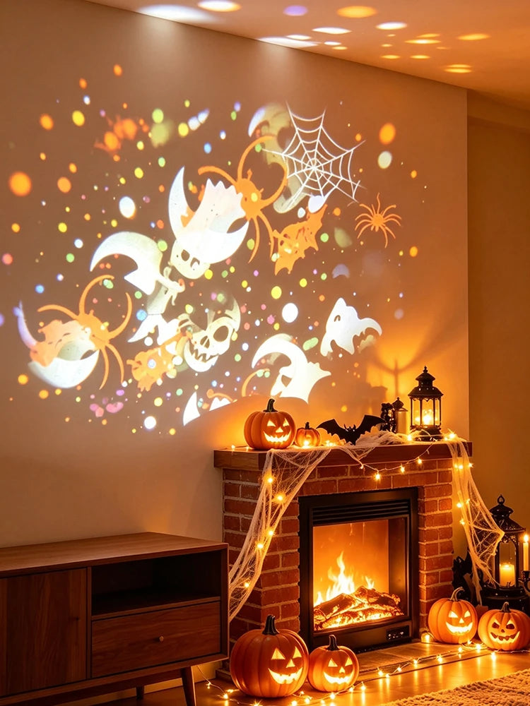 Halloween LED Pattern Projector Light, Rotatable Holiday Decor Lamp with Ghost Pumpkin Spider Images, Indoor Wall Ceiling Decora