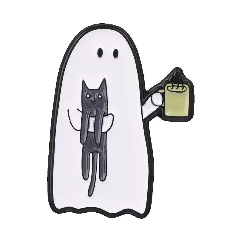 Halloween Ghost Enamel Pins Mexico Day Of The Dead Cute Spooky Boo Coffee Cup Creepy Brooches Lapel Badge FashionJewelry Gifts