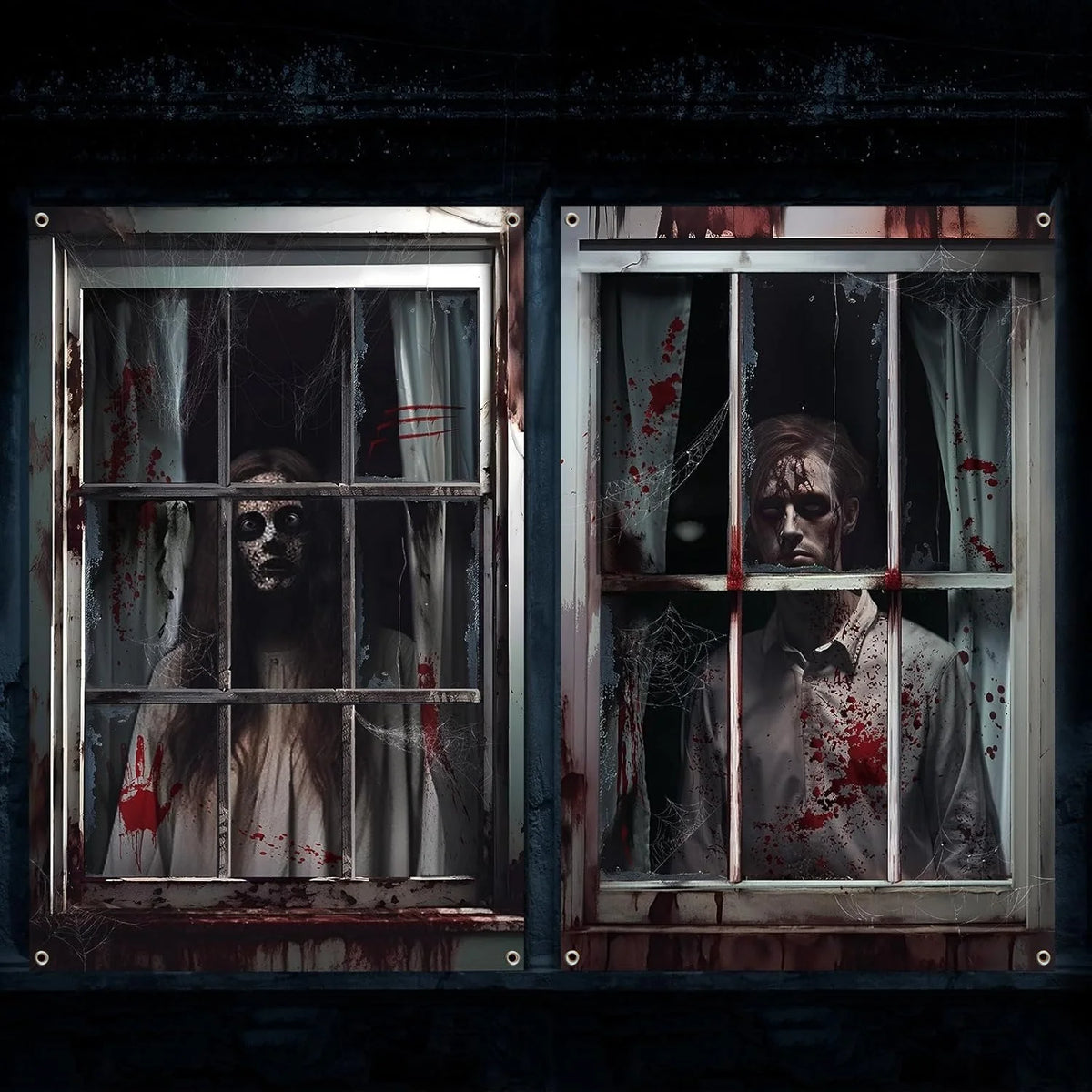 Halloween Horror Ghost Nun Skeleton Witch Window Backdrop Creepy Bloody Haunted House Indoor Outdoor Yard Pub Booth Wall Decor