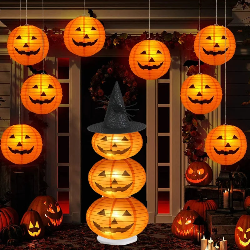 Halloween Pumpkin Lantern Jack O Hanging Paper Lanterns  for Halloween Spooky Home Outdoor Indoor Party Decoration