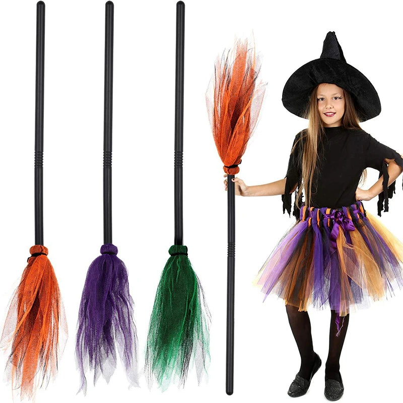 Halloween Witch Wizard Cosplay Props Black Magic Hats Flying Broomstick Decorations Halloween Party Masquerade Surprise Gift ZYF