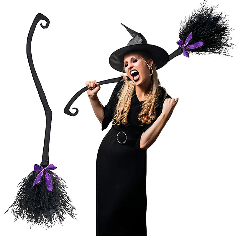 Halloween Witch Broom Decorations Magic Plastic Scary Prop Cosplay Suitable For Festival Parties Or Masquerade Costume Events