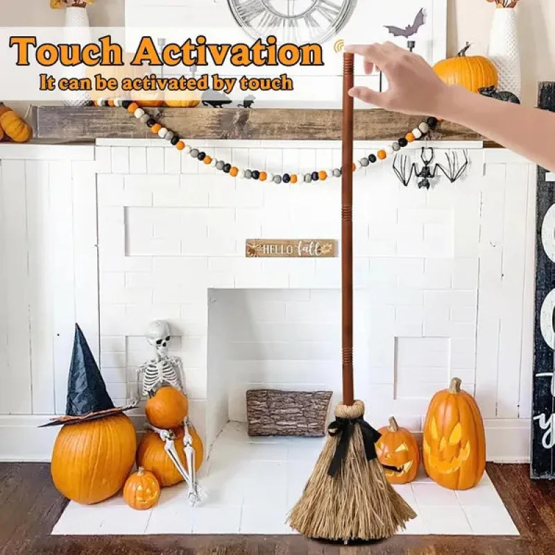 Halloween Floating Witch's Broom–haunted Dancing Broom Terror Atmosphere Festive Decorations Broom With Ghost Sounds Home Decor