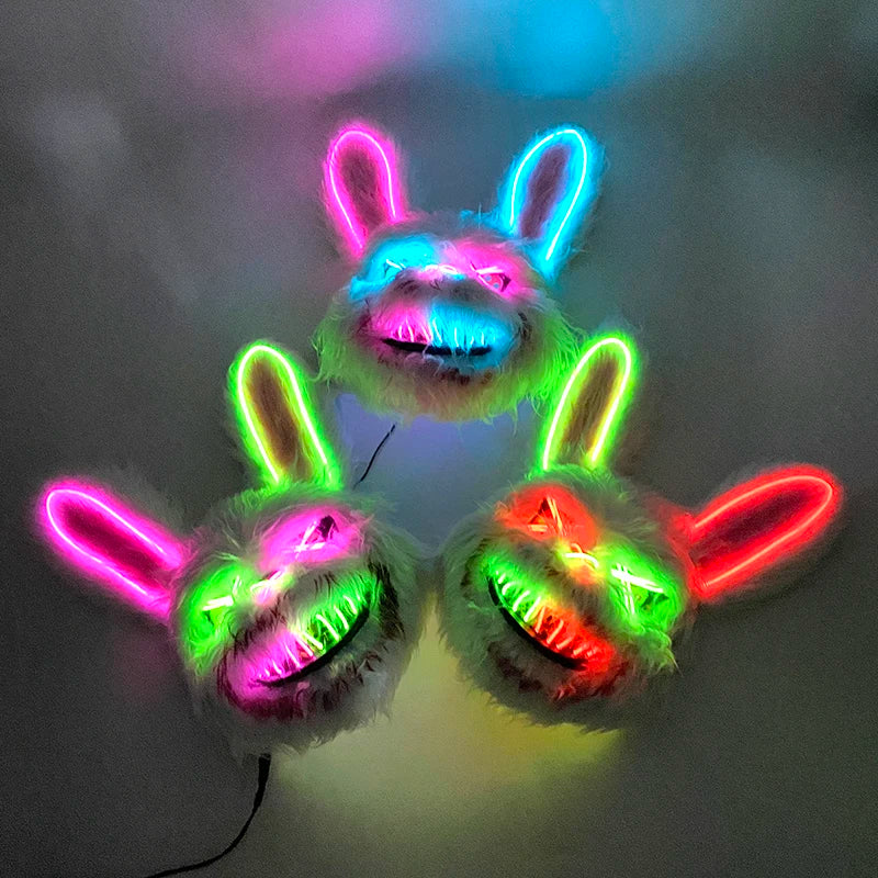 Halloween Light Up Horror Animal Mask LED Luminous Bloody Bear Mask Flashing Neon Cosplay Scary Masquerade Party Mask Supplies