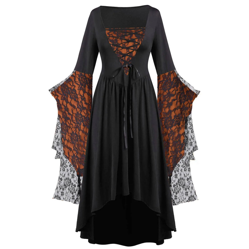 Women’s Gothic Witch Vampire Trumpet-Sleeve Dress