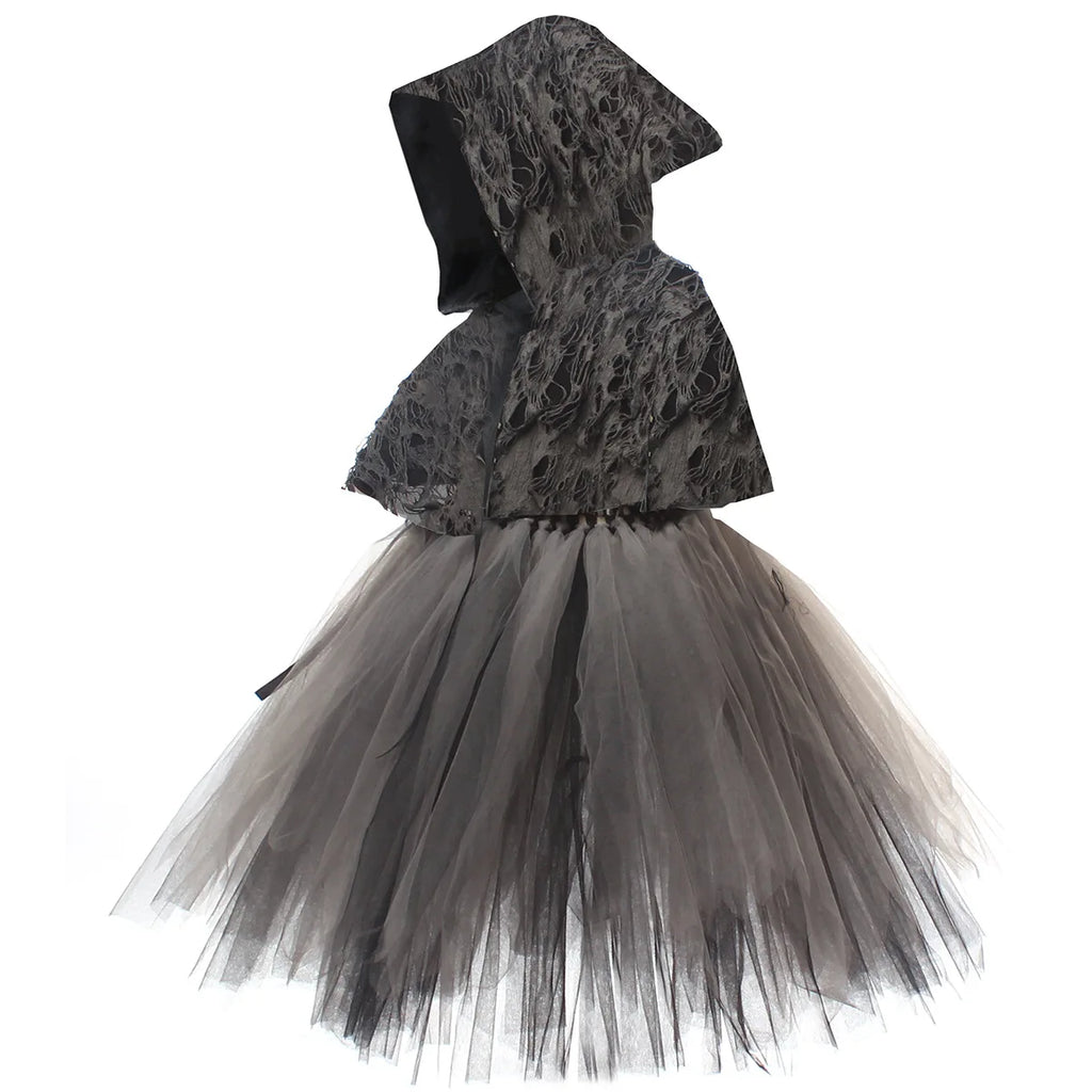 Halloween Death Dress Up Costume With Hoodies Girls Evil Role Playing Tulle Tutu Kids Carnival Party Fancy Sickle Chain Clothes