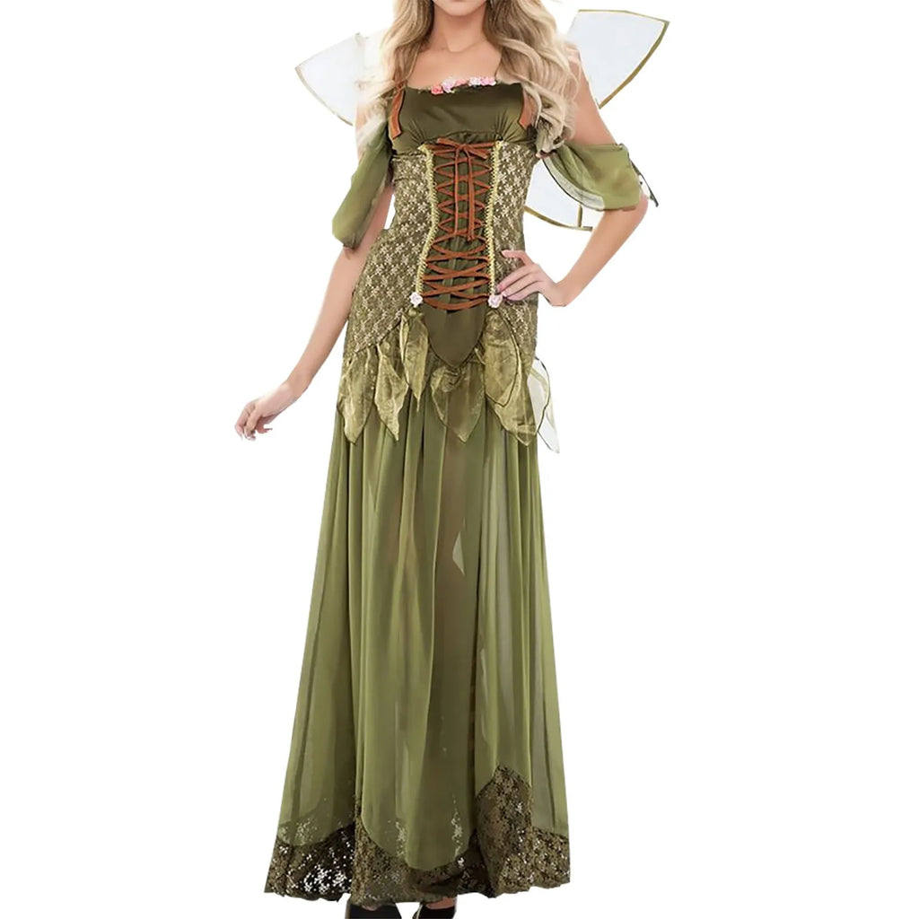 Enchanted Green Fairy Wing Corset Dress
